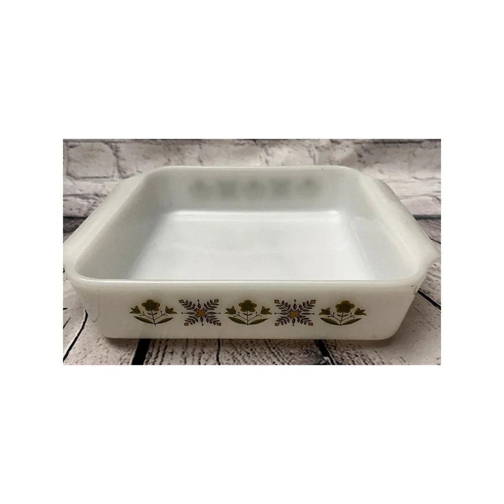 Vintage Anchor Hocking Fire King Milk Glass Meadows Baking Dish Square 8